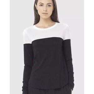 Vince Women's Colorblock‎ Long Sleeve Shirt Black White Lightweight Top Size M